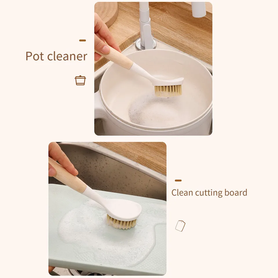 Dish Brush Bamboo - 1PCS Bamboo Handle Kitchen Dish Brush
