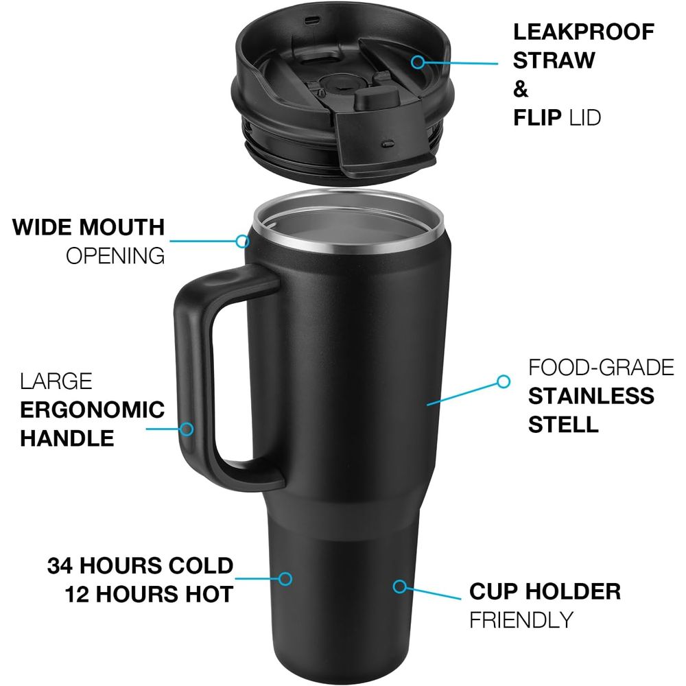 40 oz Insulated Travel Mug wit - Stainless Steel Straw recension och pris