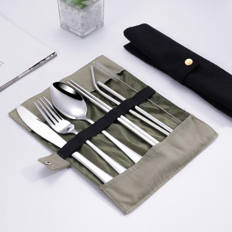 8Pcs/Set Tableware Travel Cutl - Stainless Steel Straw recension och pris