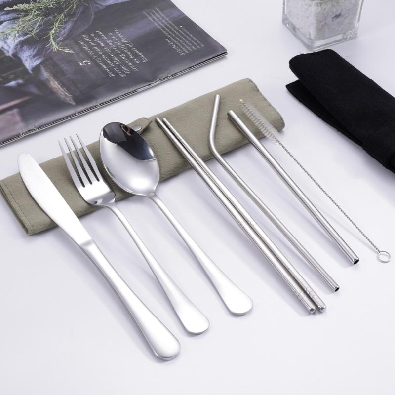 8Pcs/Set Tableware Travel Cutl - Stainless Steel Straw recension och pris