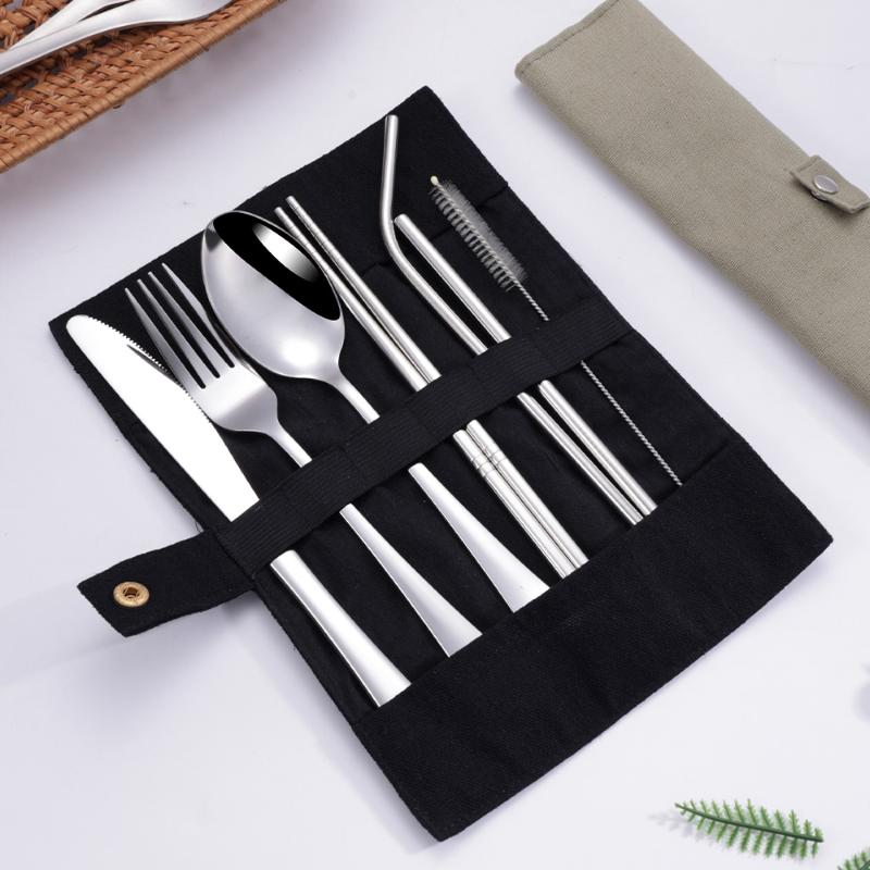8Pcs/Set Tableware Travel Cutl - Stainless Steel Straw recension och pris